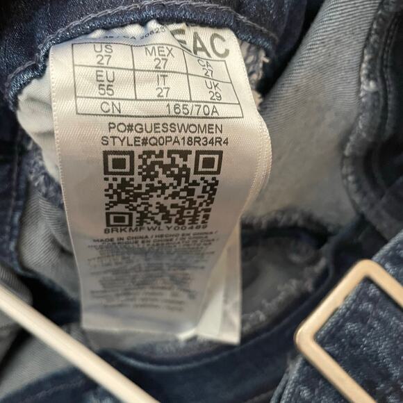 Guess Womens Denim Jumpsuit Overalls Size 27  Button Front Dark Wash Adjustable - Picture 10 of 11